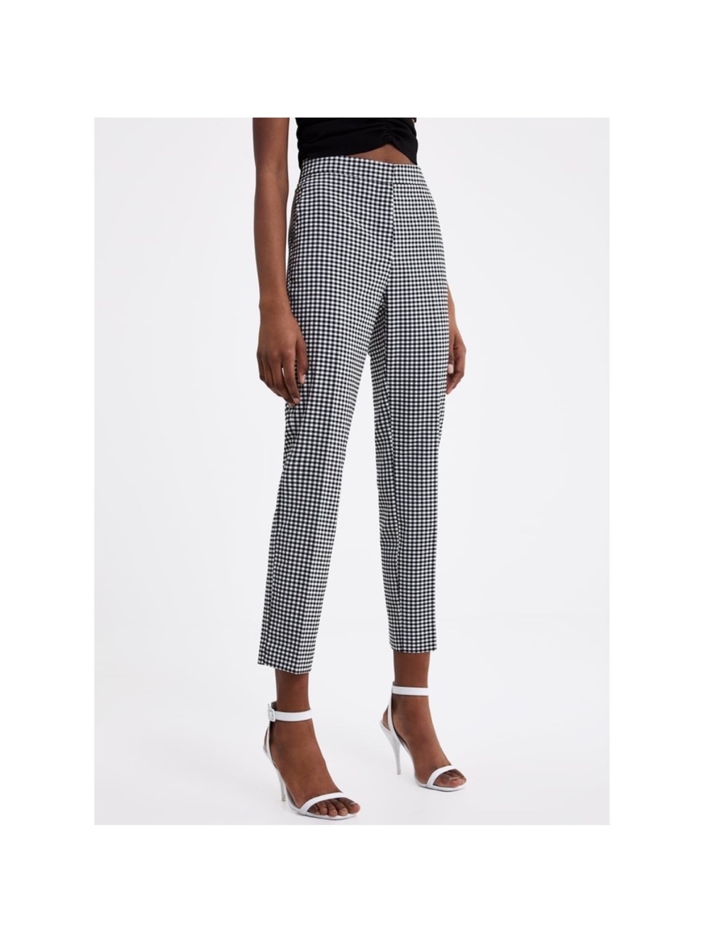 Zara High-Rise Gingham Slim Ankle Pants - Black/White
